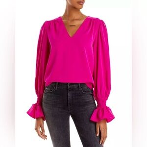 Aqua Vibrant Pink Blouse with Ruffle Details